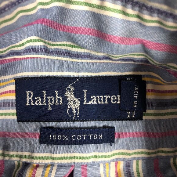 Vintage Ralph Lauren Shirt Mens XL Striped Long Sleeve Button Down Preppy Pony - Picture 4 of 16
